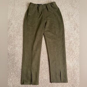 Avec Les Filles Anthropologie Moss Green Suede Pull On Front Slit Pants Size XL